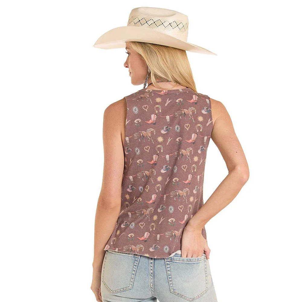 Rock & Roll Denim Women's Mahogany Western Print Tank - Image 2