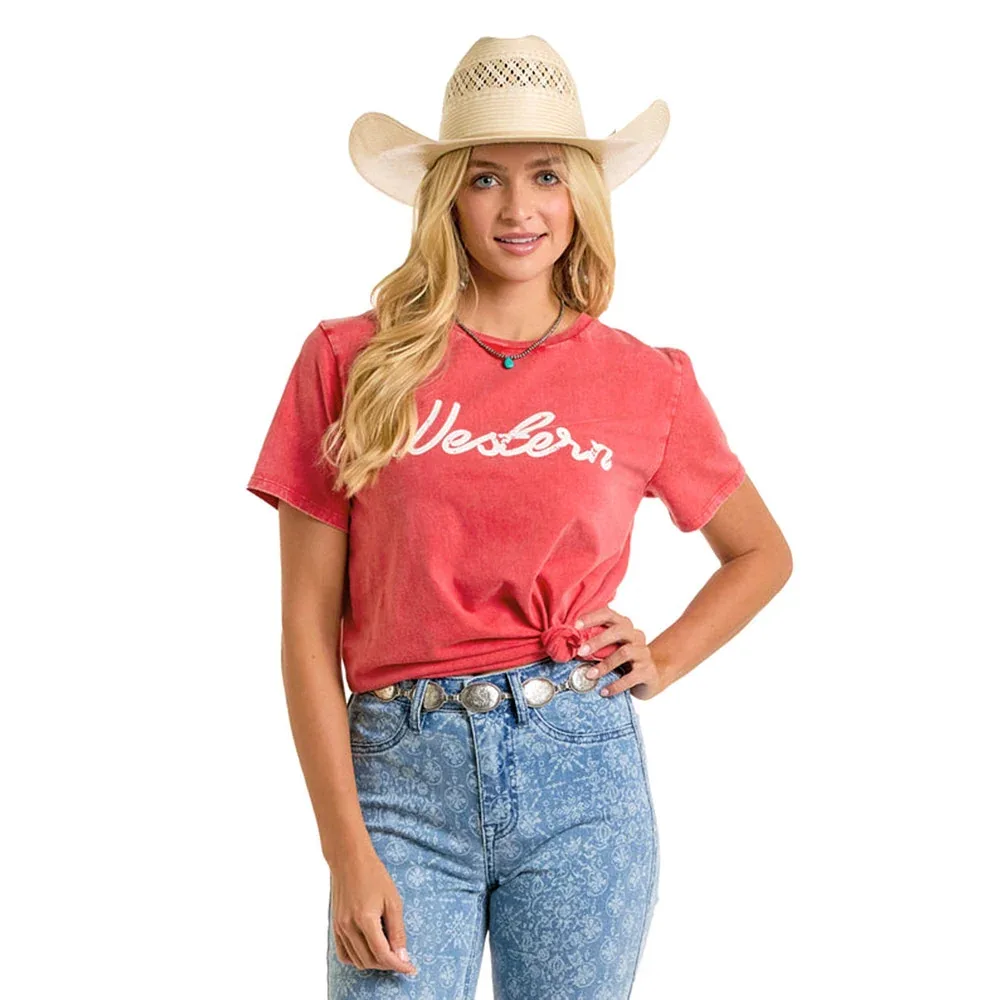 Rock & Roll Denim Women's Red Western Graphic Tee - Image 2