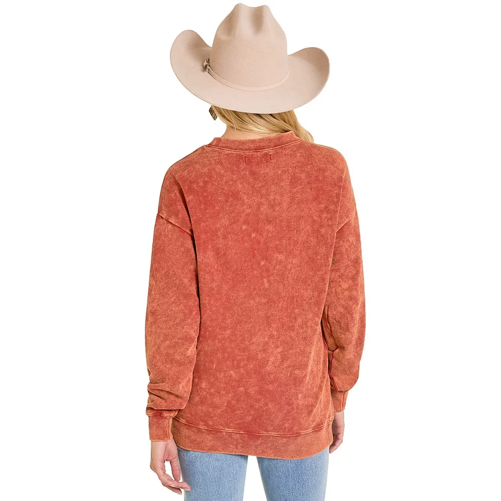 Rock & Roll Denim Women's Rust Oversized Graphic Pullover - Image 2