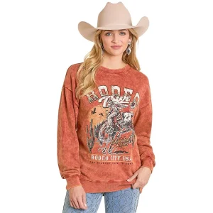 Rock & Roll Denim Women's Rust Oversized Graphic Pullover