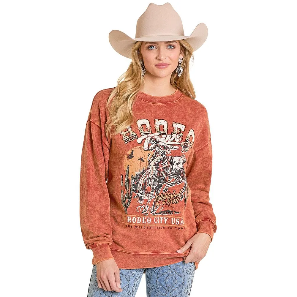 Rock & Roll Denim Women's Rust Oversized Graphic Pullover