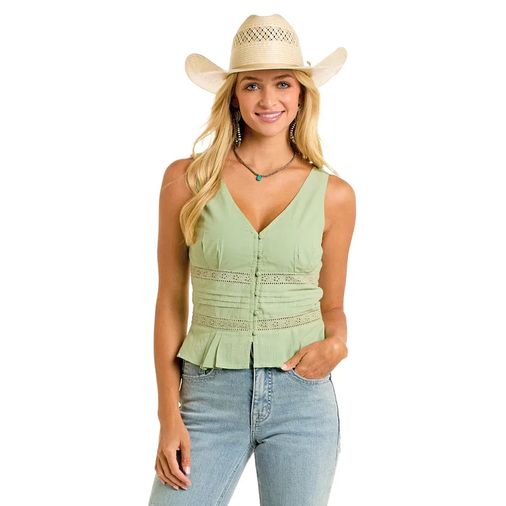 Rock & Roll Denim Women's Sage Eyelet Crop Top - Image 2