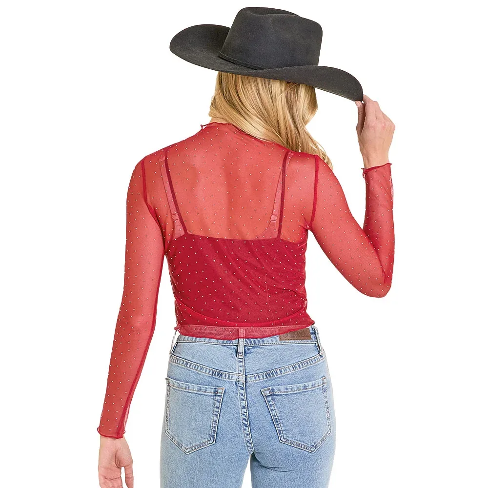 Rock & Roll Denim Women's Scarlet Rhinestone Mesh Top - Image 2