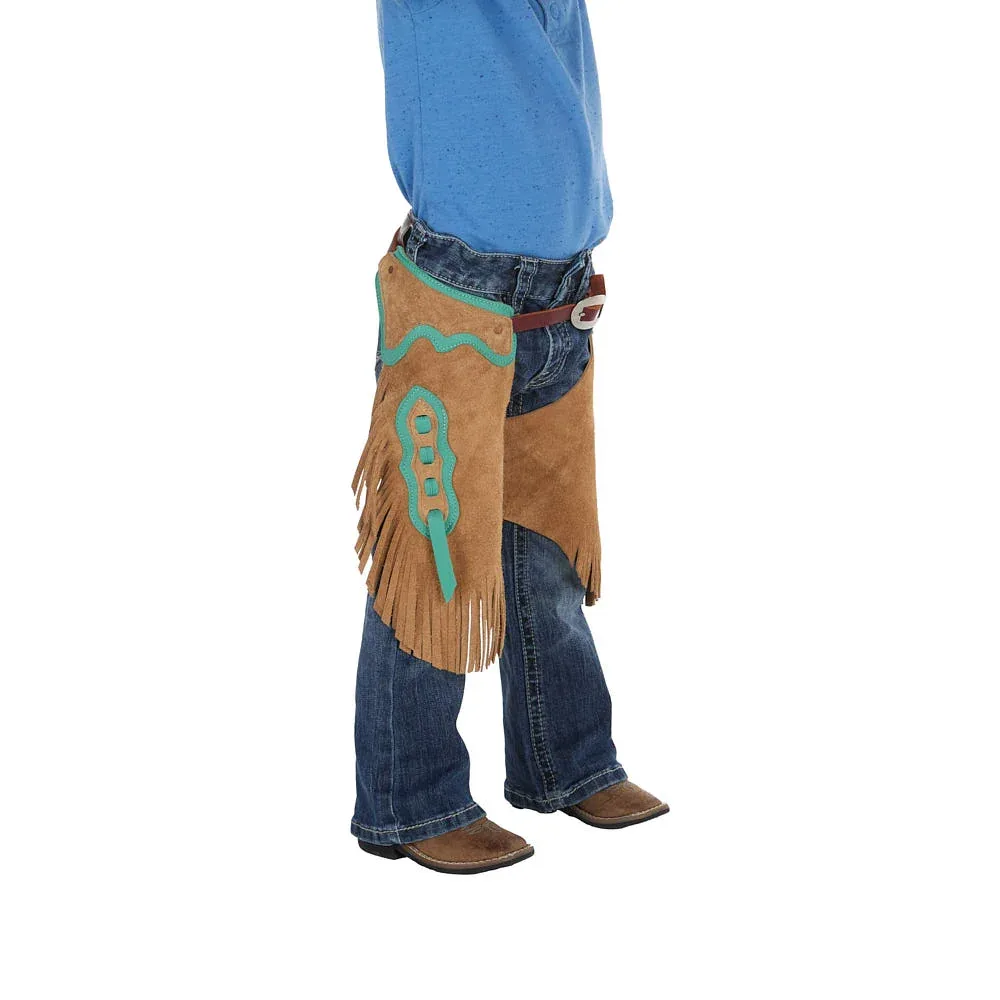 Rockin` Y Saddlery Toddler Tobacco Roughout with Teal Border Chinks - Image 2