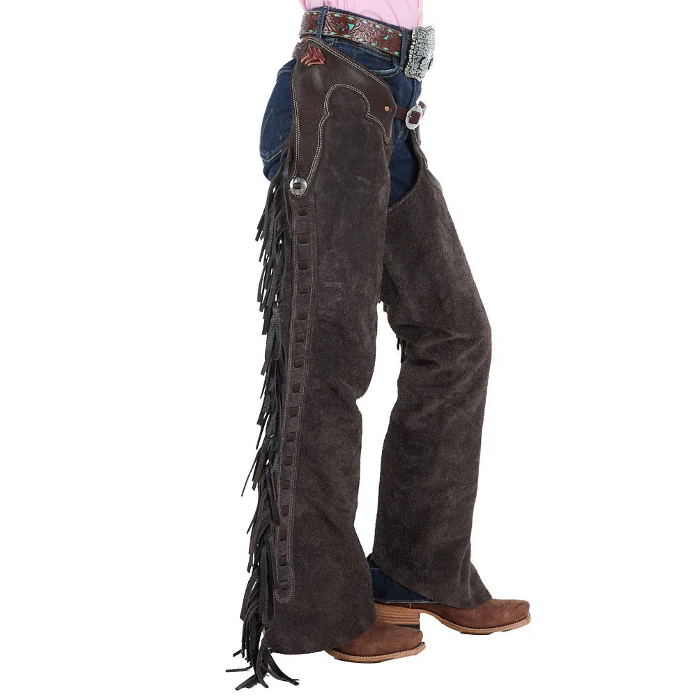 Rockin` Y Saddlery Youth Mocha Roughout with Chocolate Border Chaps - Image 2