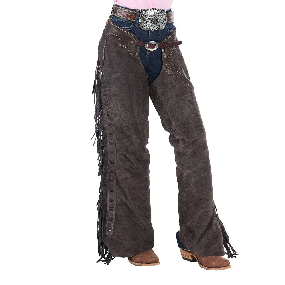Rockin` Y Saddlery Youth Mocha Roughout with Chocolate Border Chaps