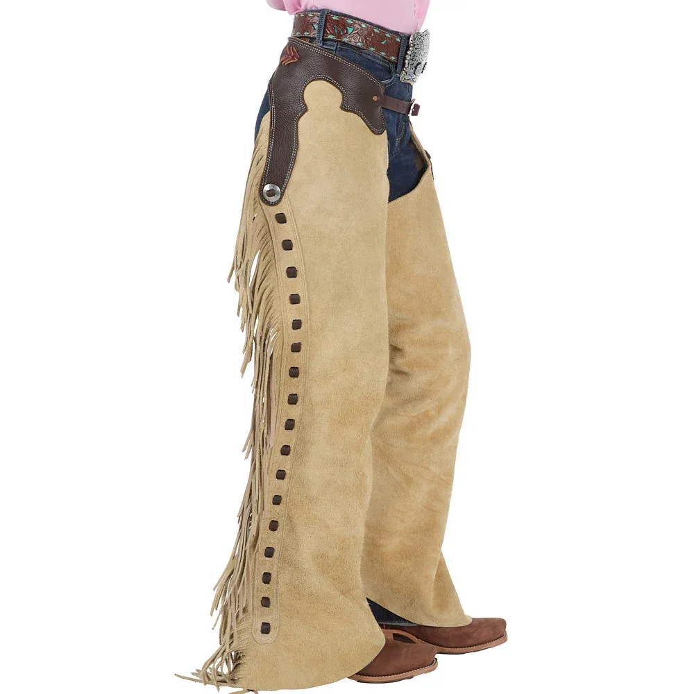 Rockin` Y Saddlery Youth Smooth Out Medium Brown with Chocolate Border Chaps - Image 2