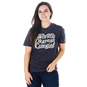 Rodeo Hippie Womens Navy Worlds Okayest Cowgirl Tee