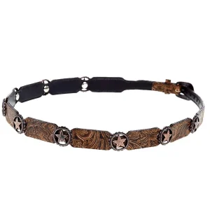 Rodeo King Brown Tooled Hat Band with Texas Star Conchos