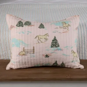 Rod's True Western Horse Girls Pink Woodland Ponies Standard Sham