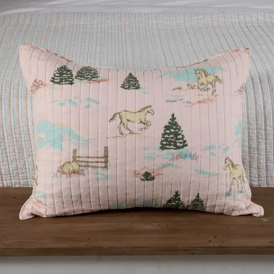 Rod's True Western Horse Girls Pink Woodland Ponies Standard Sham