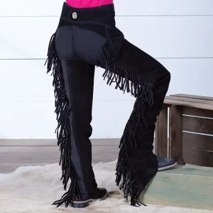 Rod's True Western Kid's Premium Black Ultrasuede Show Chaps with Stretch Panel