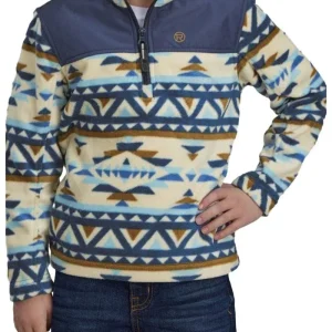 ROPER Boys Blue Aztec Fleece Pullover