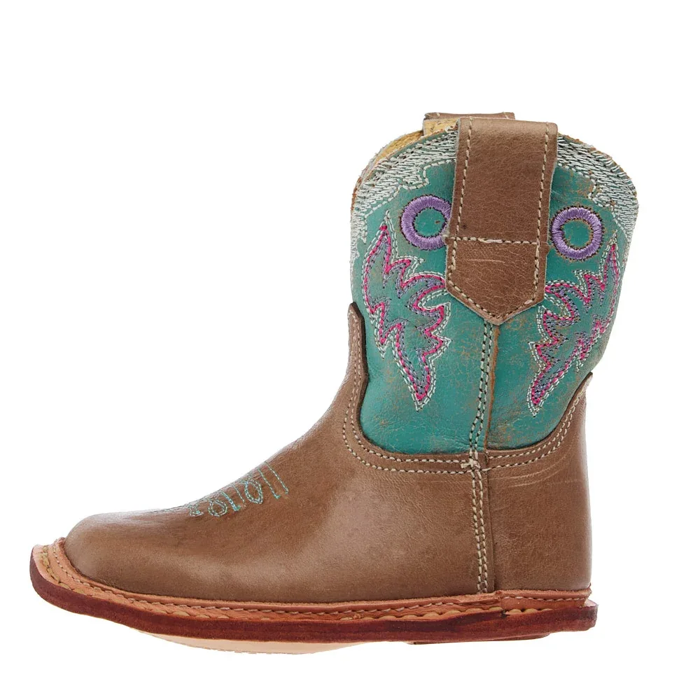 Roper Footwear Infant Karli Tan Square Toe with Turquoise Shaft Boot - Image 2