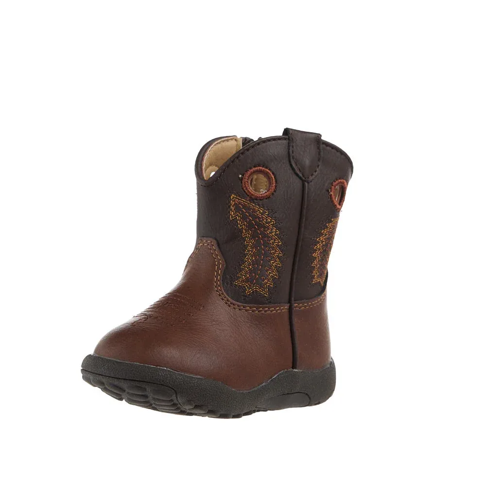 Roper Footwear Infant's Brown Faux Vamp Side Zipper Dark Brown Faux Top