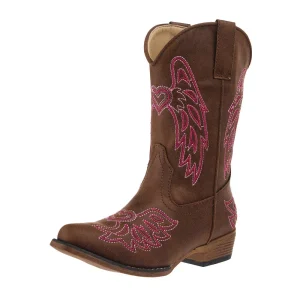 Roper Footwear Kid's Brown Faux Vamp 9in Embroidered Wings and Harts Top