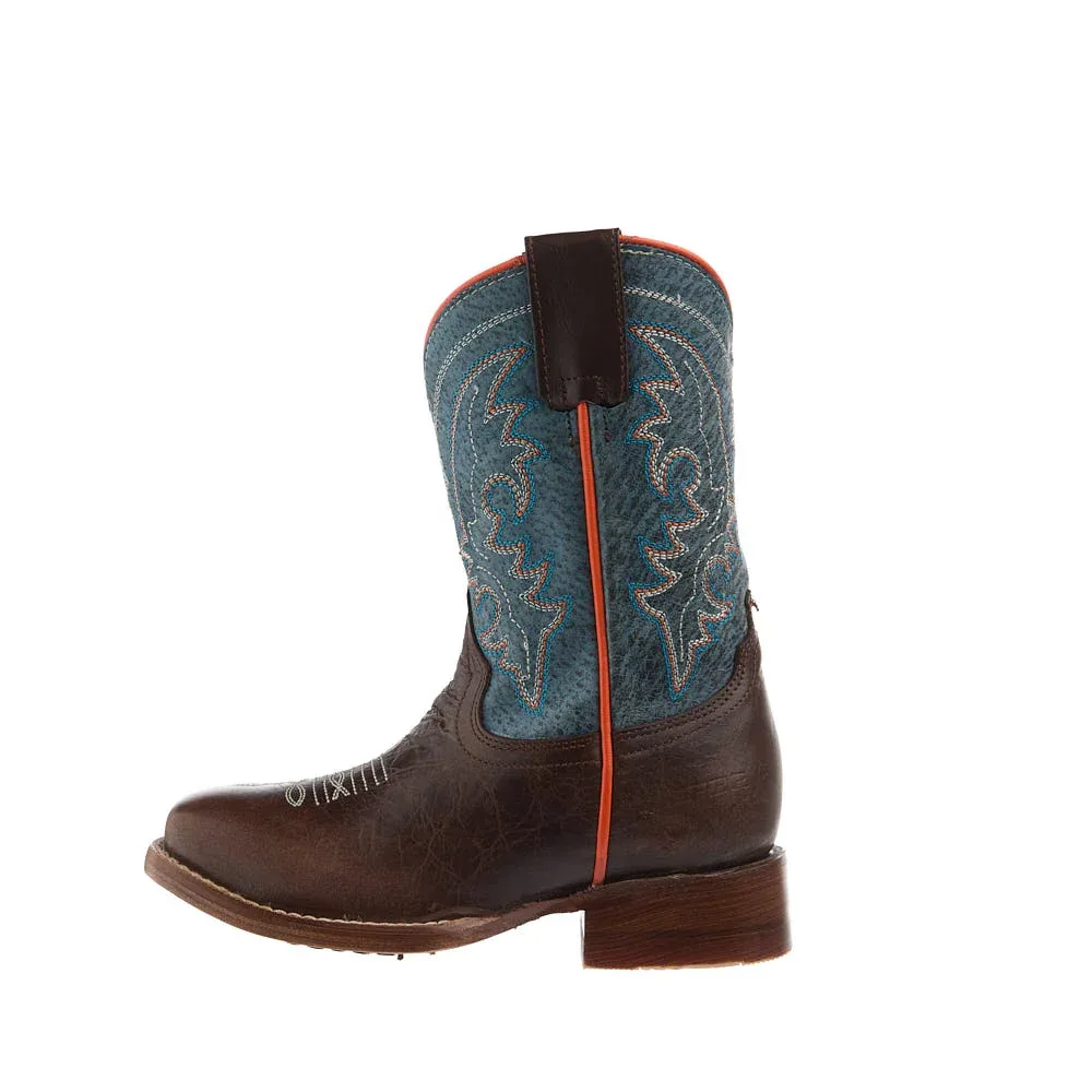 Roper Footwear Kid's Burnished Brown Vamp 8in Waxy Dark Blue Top - Image 2