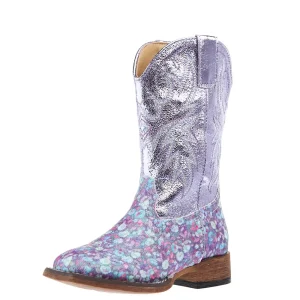Roper Footwear Kids Glitter Bloom lavender Square Toe Boot