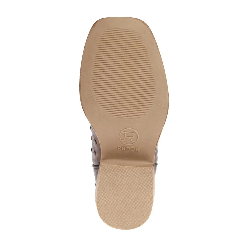 Roper Footwear Kid's Saquaro Tan Suede Vamp Square Toe Leather Sole Boot - Image 2
