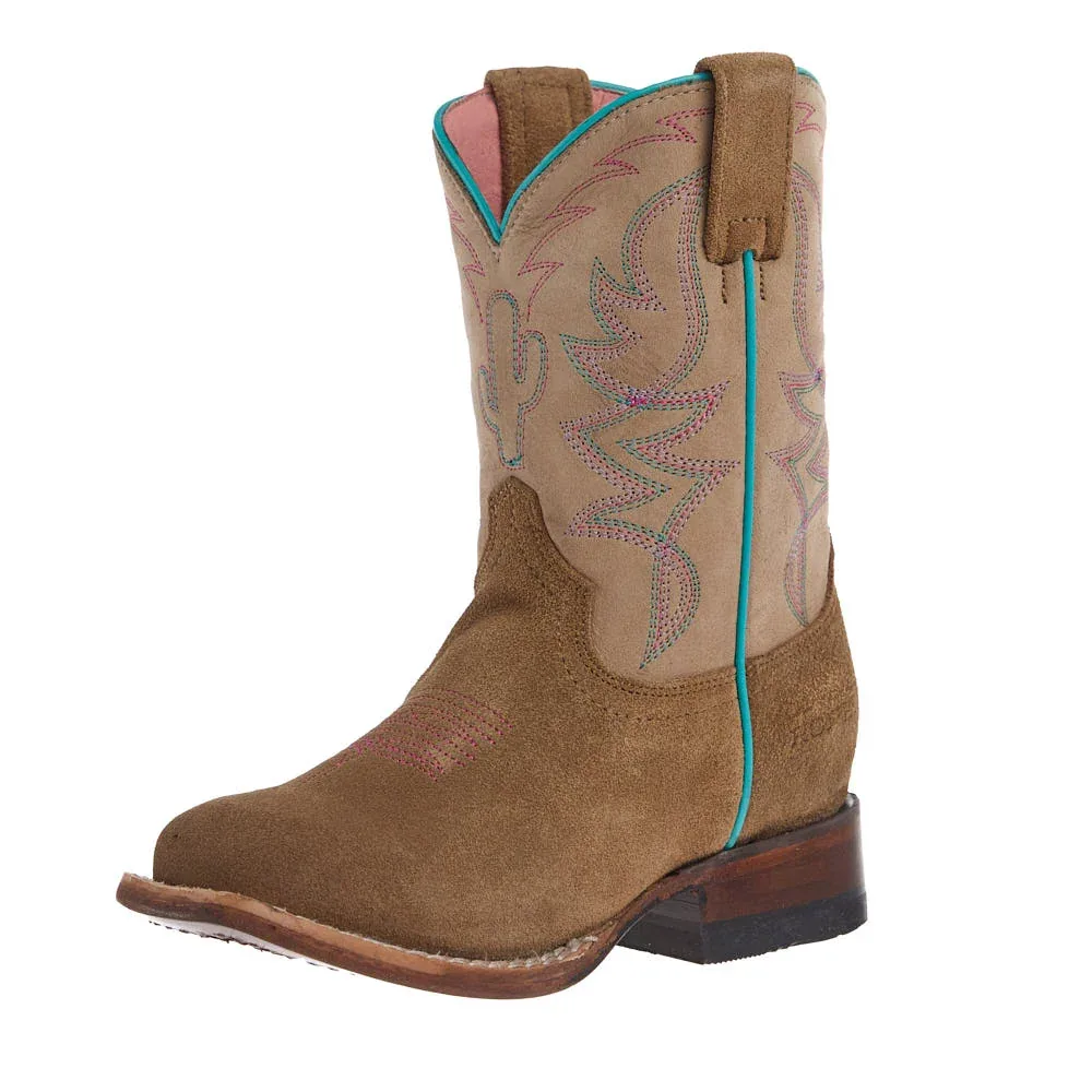 Roper Footwear Kid's Saquaro Tan Suede Vamp Square Toe Leather Sole Boot
