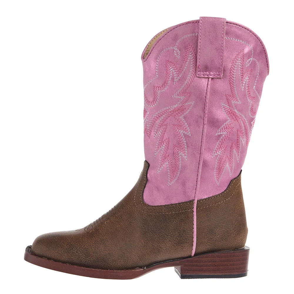Roper Footwear Little Kid's Gretchen Brown Square Toe with Pink Metallic Shaft Boot - Image 2