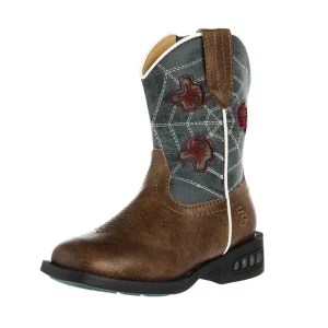 Roper Footwear Toddler Spidie Tan and Blue Light Up Cowboy Boot