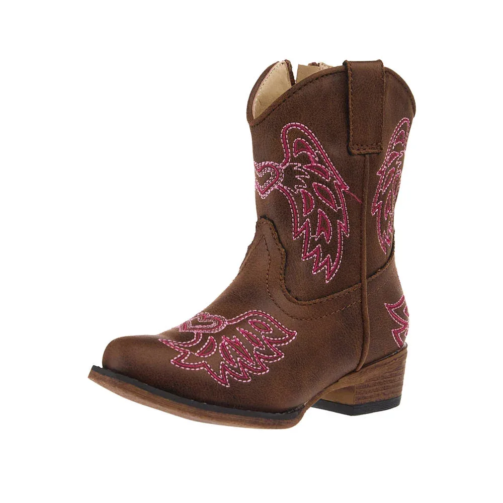 Roper Footwear Toddler's Brown Faux Vamp 6in Embroidered Wings and Harts Top