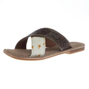 Roper Footwear Women`s Delaney Brown Tooled Hair On Sandal