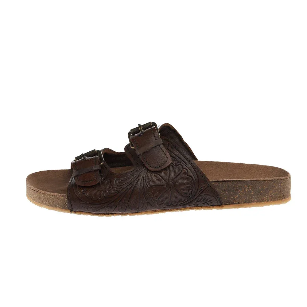 Roper Footwear Women's Desiree Brown Tooled Two Buckle Sandal - Image 2