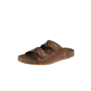 Roper Footwear Women's Desiree Tan Tooled Two Buckle Sandal
