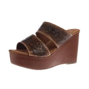 Roper Footwear Women`s Diva II Cognac Tooled Wedge