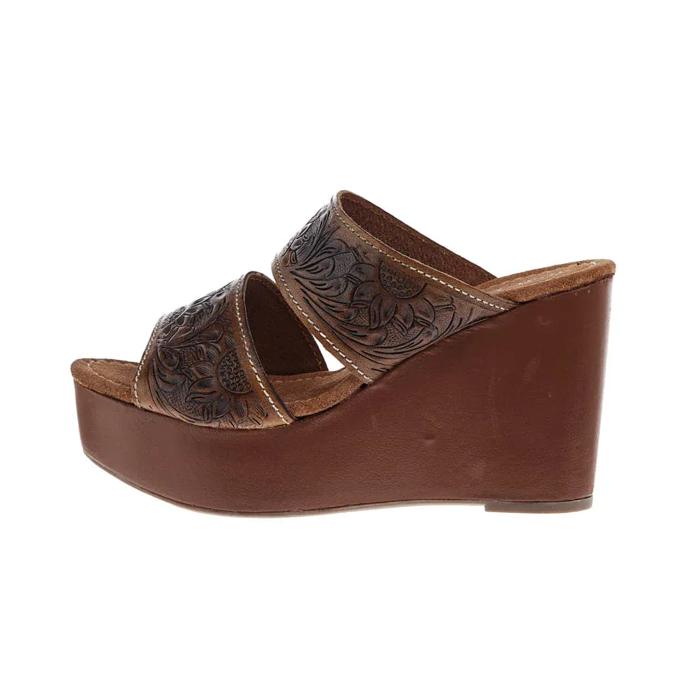 Roper Footwear Women`s Diva II Cognac Tooled Wedge - Image 2
