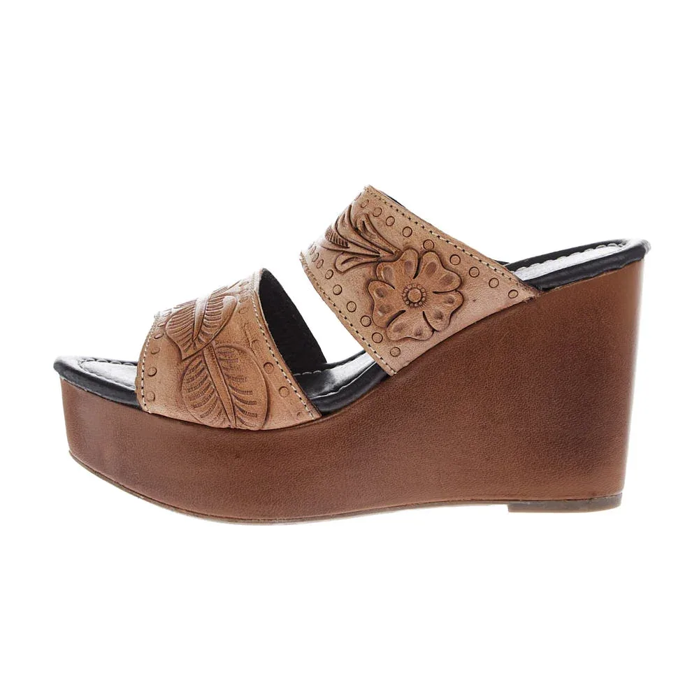Roper Footwear Women`s Diva II Tan Tooled Wedge - Image 2