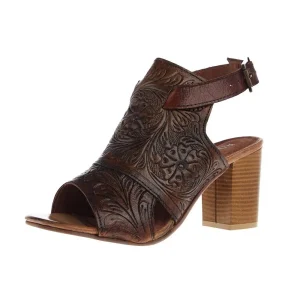 Roper Footwear Women`s Mika Backstrap Tan Tooled Heel