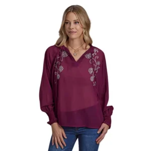 ROPER Womens Wine Long Sleeve Peasant Blouse