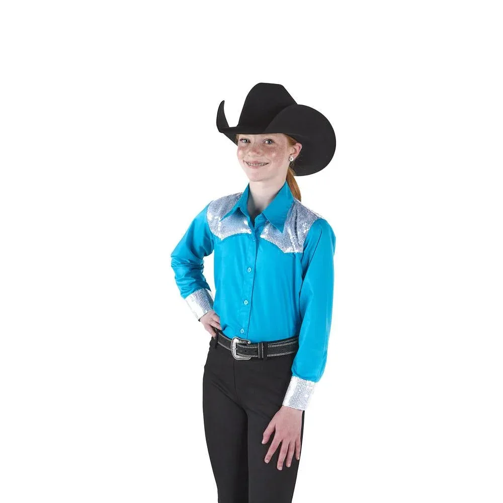 Royal Highness Girl's Turquoise Sparkle Yoke Show Blouse