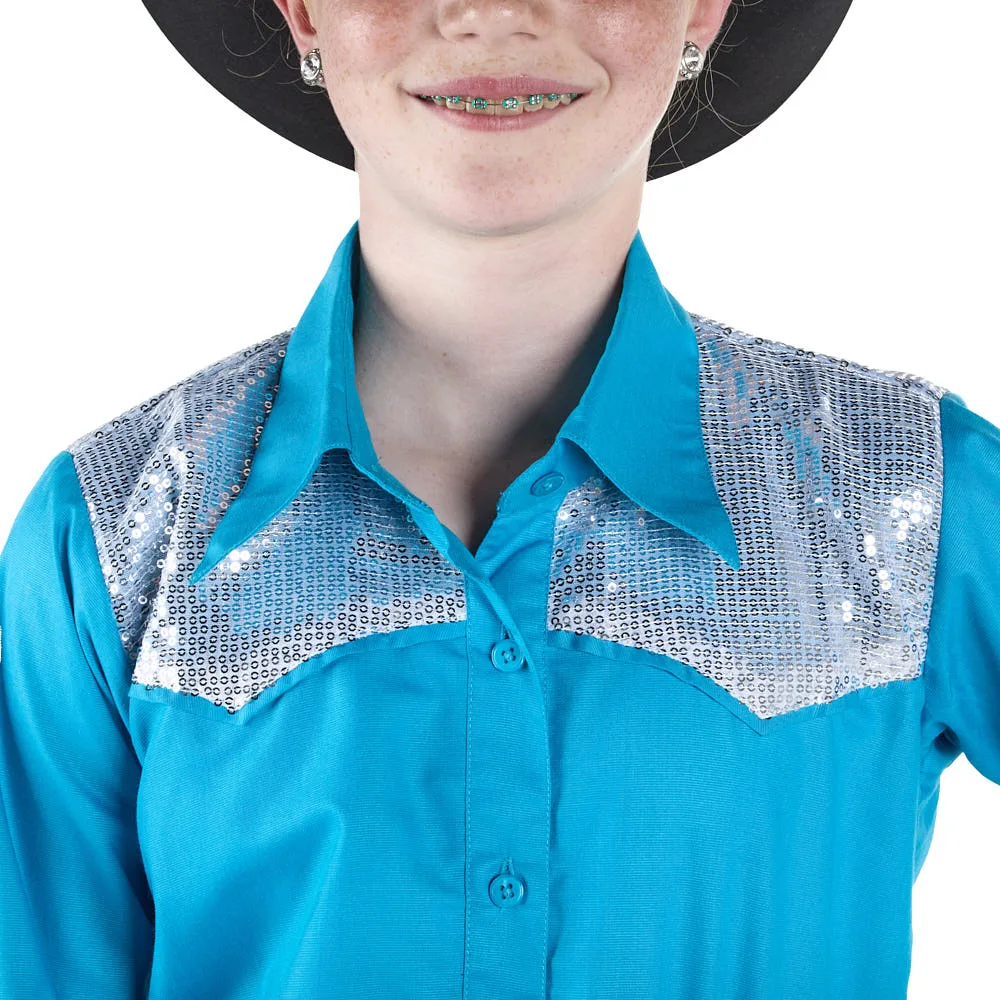 Royal Highness Girl's Turquoise Sparkle Yoke Show Blouse - Image 2
