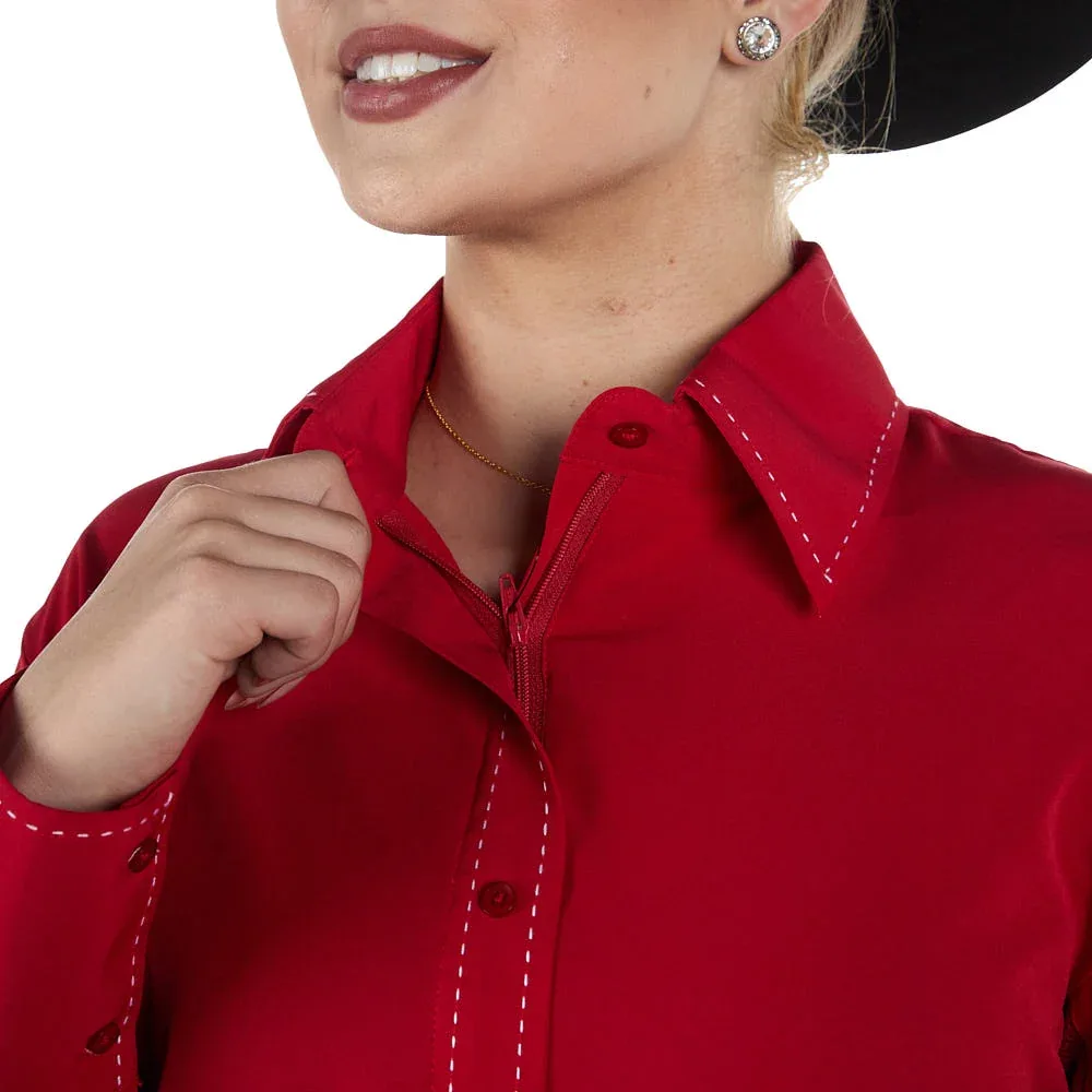 Royal Highness Women's Rearing Red Buckstitch Vented Show Top - Image 2