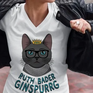 Ruth Bader Ginspurrg V-Neck Cat Shirt