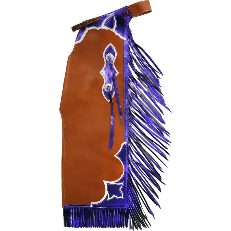 Saddle Barn Tack Youth Contender Tan and Purple Chaps