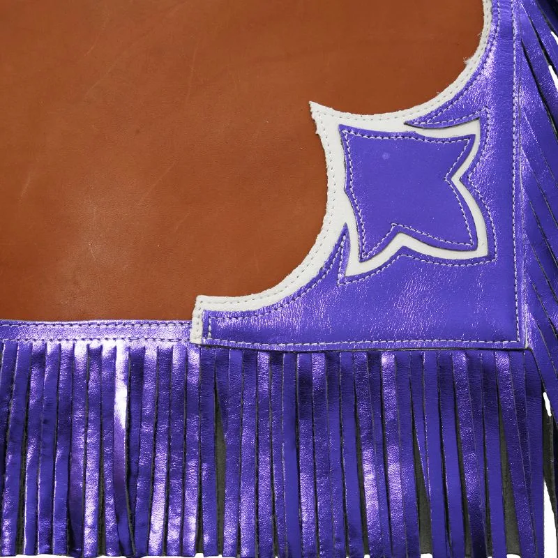 Saddle Barn Tack Youth Contender Tan and Purple Chaps - Image 2