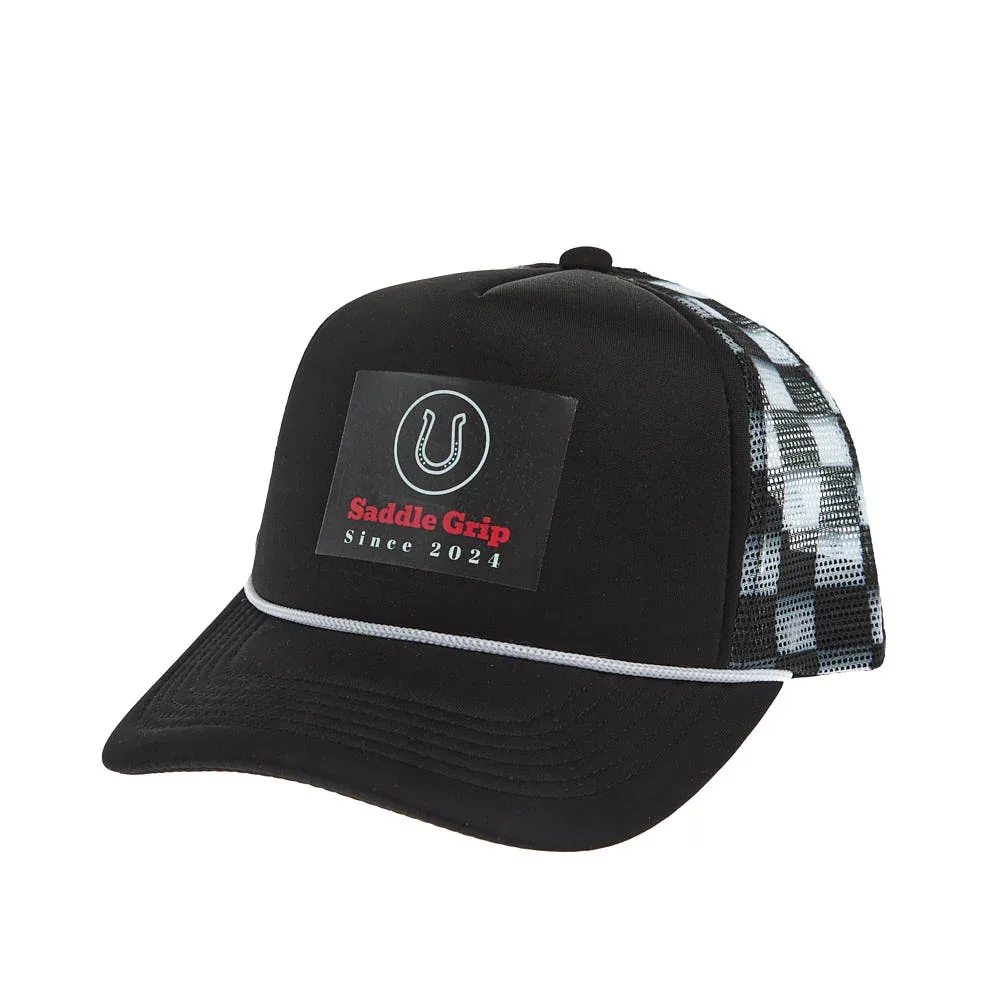 Saddle Grip Black and White Checkered Trucker Cap