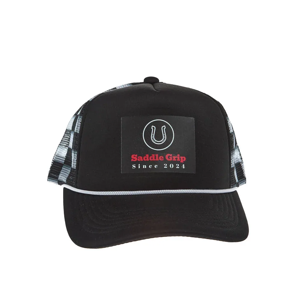 Saddle Grip Black and White Checkered Trucker Cap - Image 2