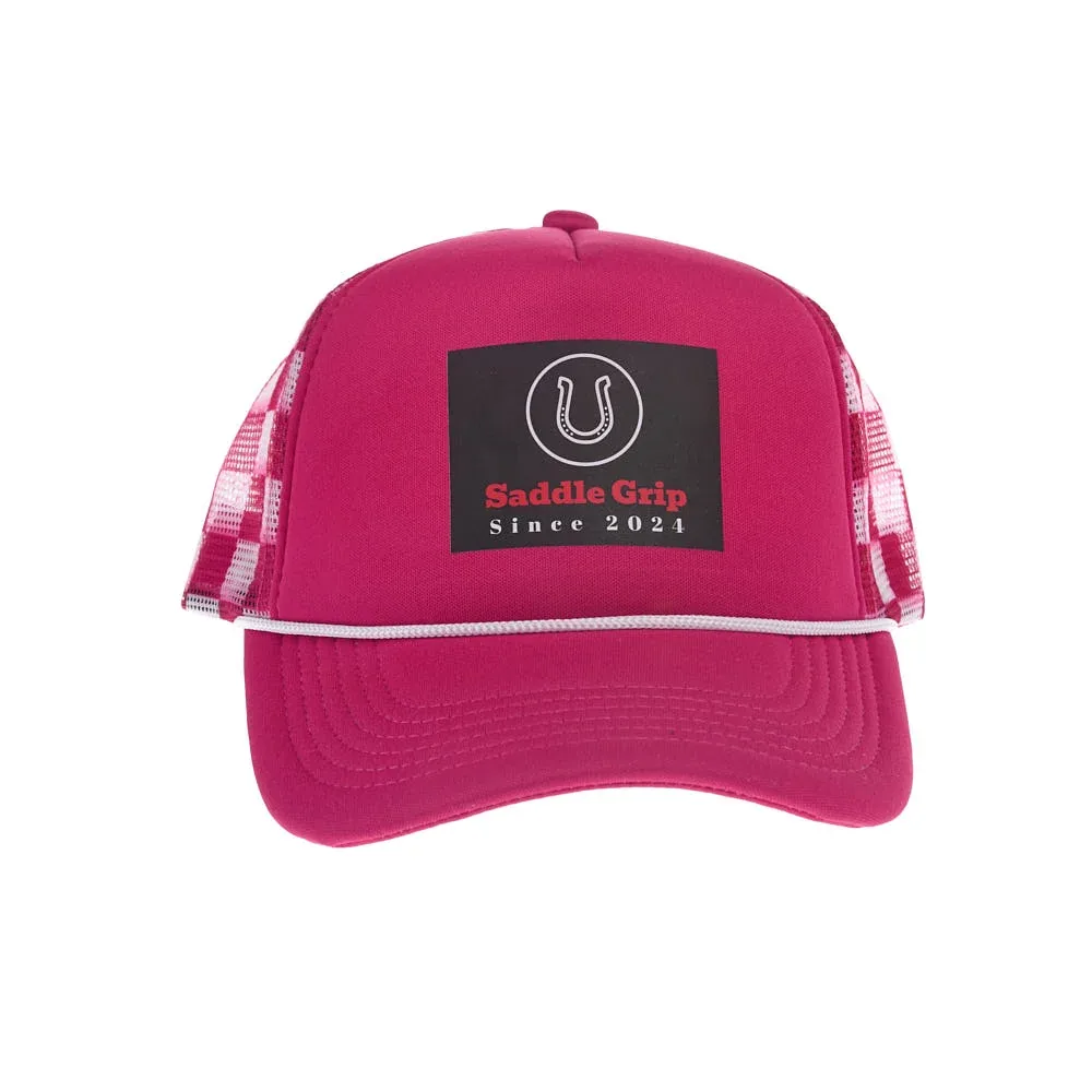 Saddle Grip White and Pink Checkered Trucker Cap - Image 2