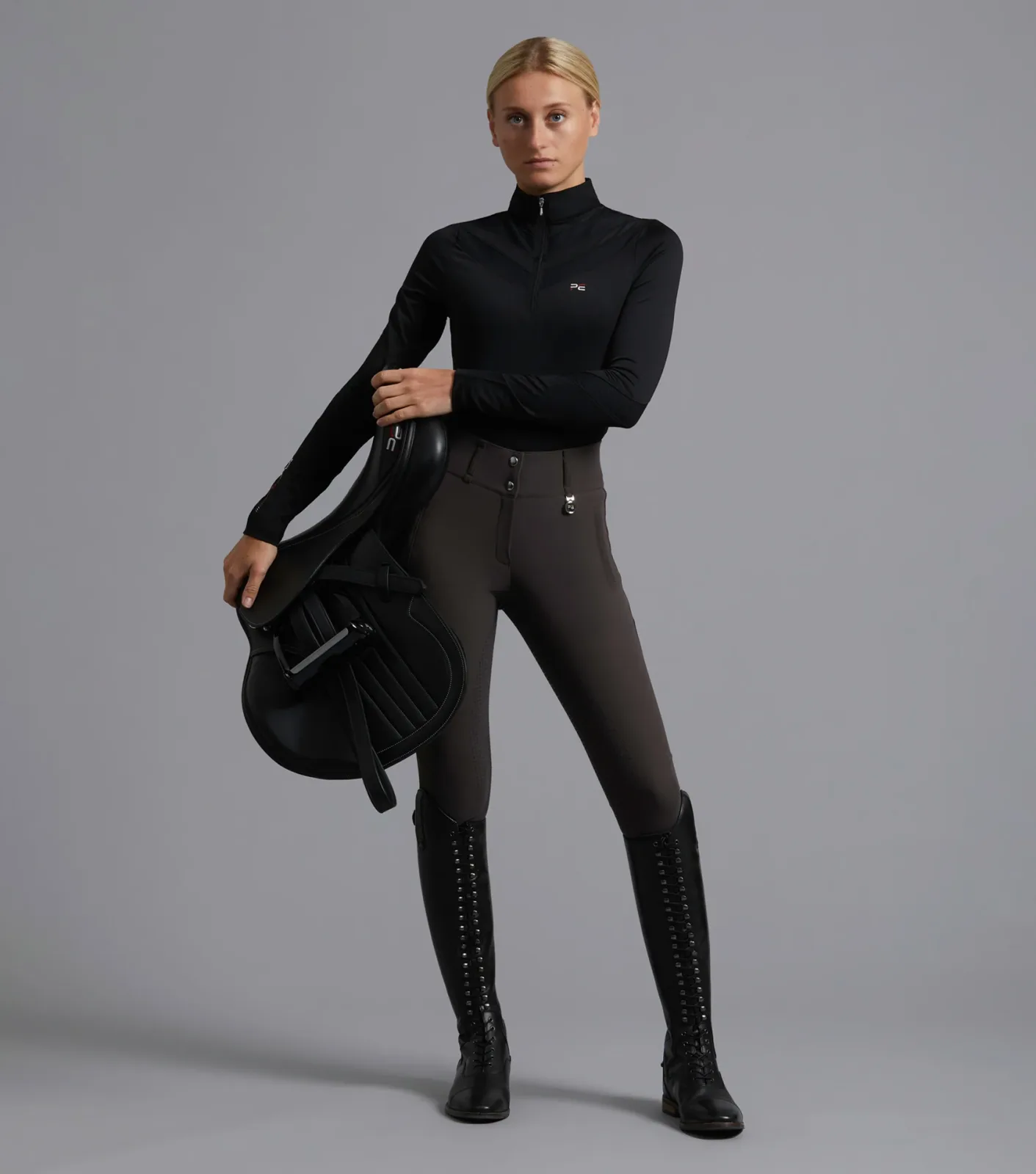 SALE - Arclos Ladies Technical Long Sleeve Riding Top Black - Image 2
