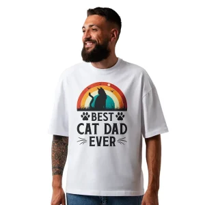 Seek Buy Love Best Cat Dad Ever Oversized Tshirt (White)