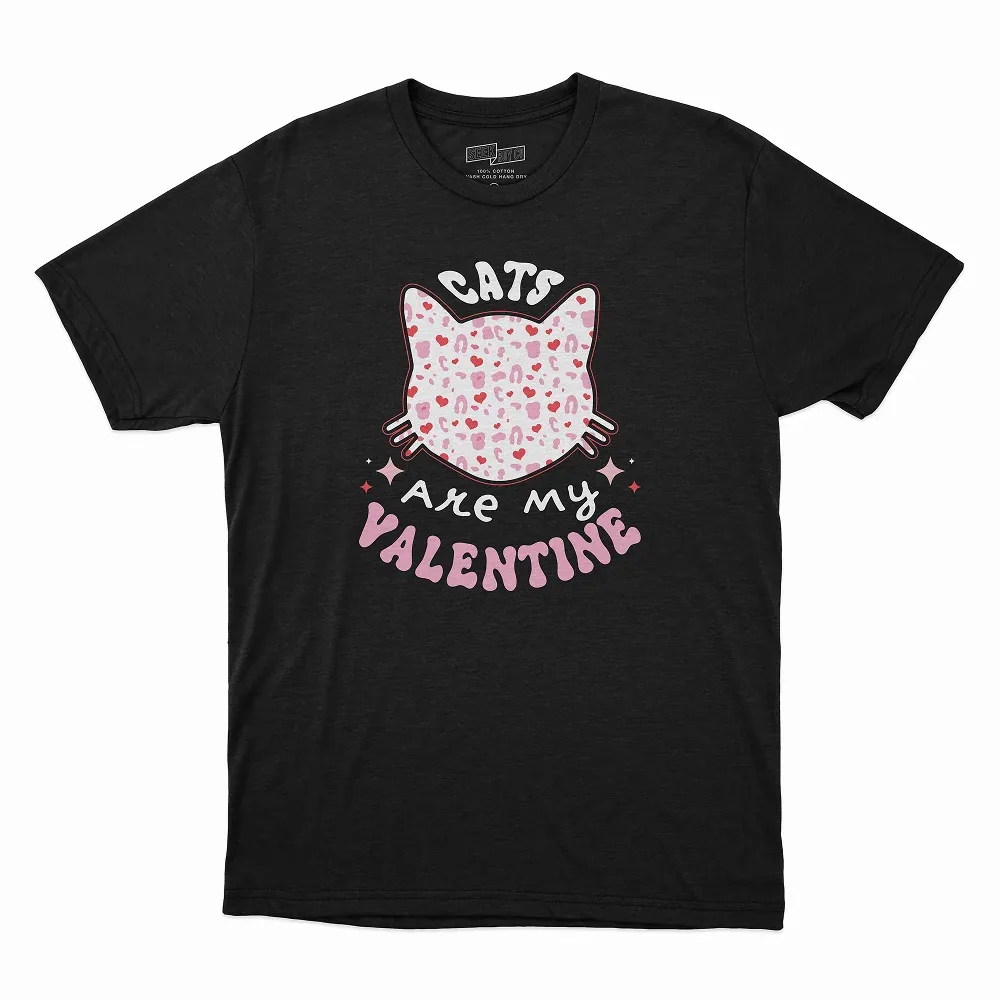 Seek Buy Love Cats Are My Valentine Unisex Tee (Black) - Image 2