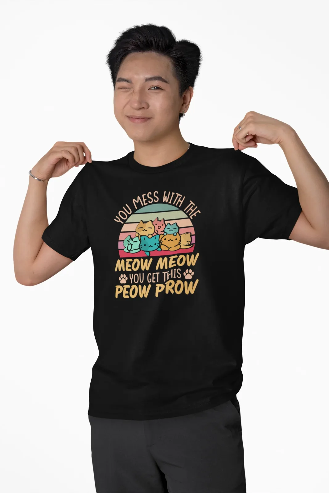 Seek Buy Love Funny Cat Lover Regular Tshirt (Black)