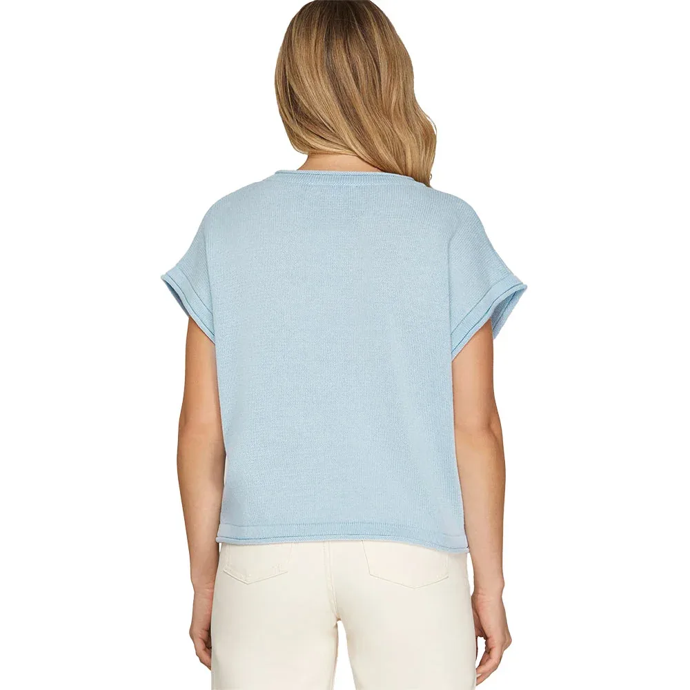 She & Sky Women's Light Blue Lemon Print Top - Image 2
