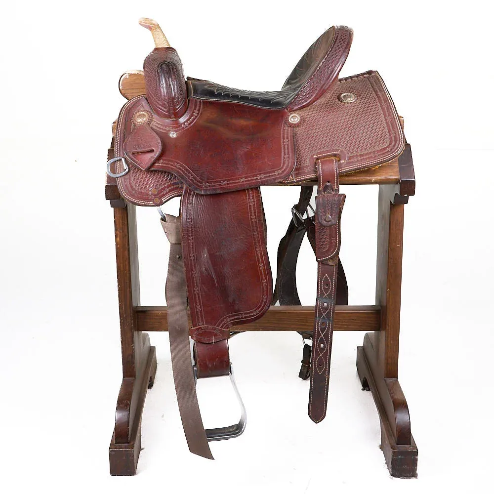 Sheridan Saddles Used 14.5in Basket Tooled Barrel Saddle - Image 2